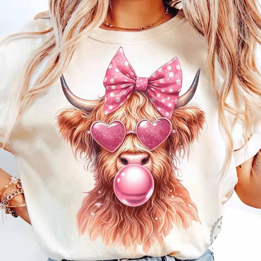 Valentines Highland Cow T-Shirt, Valentines Coquette T-Shirt, Valentines T-Shirt